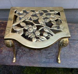 Vintage Pierced Brass Footstool With Bird Motif