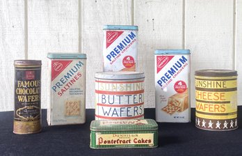 Tins- Three Nabisco Saltine's & Chocolate Wafers, Sunshine Butter & Cheese Wafers & Dunhills Pontefract Cakes