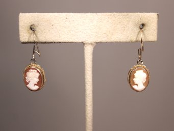 Fine Sterling Silver Carved Shell Cameo Pierced Drop Earrings