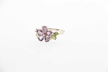 Sterling Silver Amethyst Flower Ring Size 8