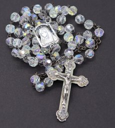 Gorgeous Italian Sterling Silver & Crystal Bead Religious Rosary