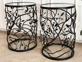 A Pair Of Art Metal Cocktail Tables With Glass Tops