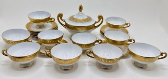 Vintage Bohemia Czechoslovakian Gold Trimmed China Tea Set, Empire Pattern (2 Missing Cups)