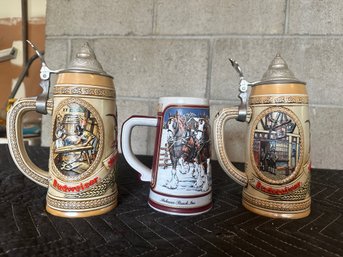 Group Of 3 Budweiser Collectible Beer Steins