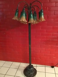 AMBER/GREEN POND LILY FLOOR LAMP