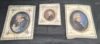 Trio Of Miniature Portraits With Bone Frames