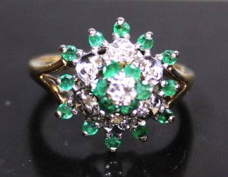 14k Yellow Gold Ring Diamonds And Emeralds Size 6