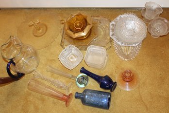 Glass Vases, Pitcher, And Other Glass