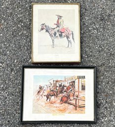 A Pairing Of Vintage Western Lithographs - Remington And Russell