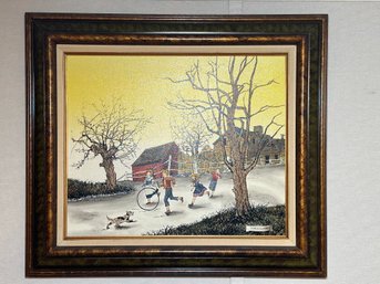 Vintage 1976 Mark Wood Children Playing Print On Canvas