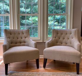 Pair - Beautiful Tufted Diamond Back With Curved Side Modern Casual Accent Arm Chairs