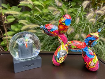 Graffiti Balloon Dog (after J. Koons) And Magritte Son Of Man Snow Globe