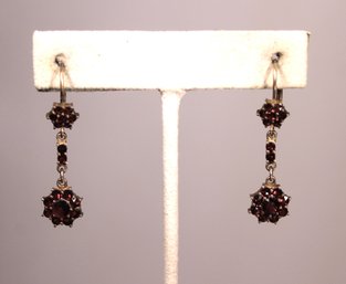 Gilt Silver Pierced Bohemian Garnet Drop Earrings