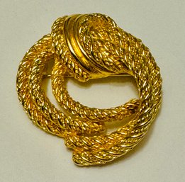 VINTAGE CHRISTIAN DIOR GOLD TONE TWISTED ROPE FORM BROOCH