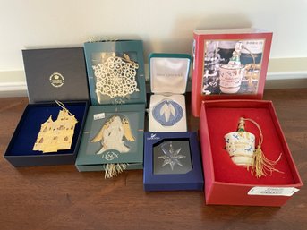 Collection Of Six Quality Christmas Ornaments By Lenox, Wedgwood ,swarovski And Royal Copenhagen .