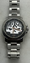 Rare Men's BULOVA HARLEY DAVIDSON MOTORCYCLES LICENSED Wristwatch- Flaming Skull Dial- Orig. $275-