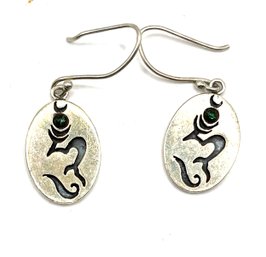 Vintage Sterling Silver Abstract Design With Tiny Stones Dangle Earrings