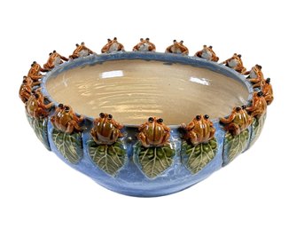 Delightful Ceramic Bowl With Adorable 'Frogs Ready To Jump In' Around Rim