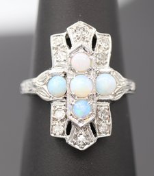 Show Stopping Opal & Diamond Filigree Platinum Ring