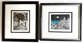 2  Vasquez Diaz (1882-1969 Spain) Vintage Etchings, Scenes From Madrid, Signed