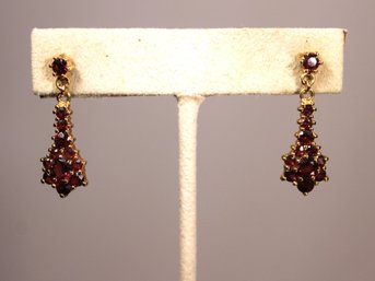 Fine Gilt Silver Bohemian Garnet Pierced Earrings