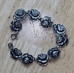 Beautiful Vintage Sterling Rose Link Bracelet ~ Decade Rosary Creed ~