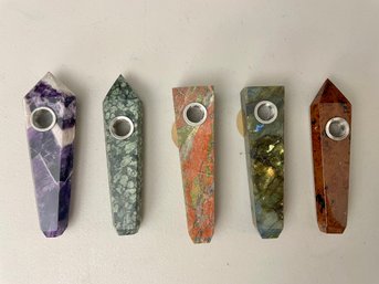 Handmade Stone Pipes Including Chevron Amethyst, Unakite & Labradorite