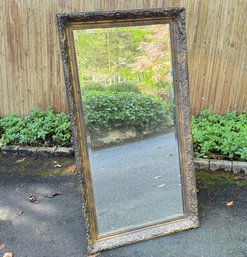 Antique Carved Wood Tall Mirror