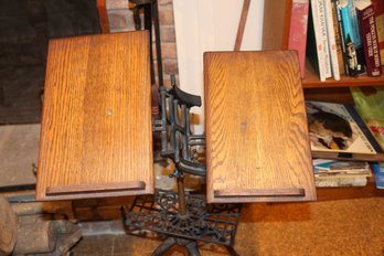 Unique Antique Book Stand - Oak And Cast Iron 38 In Tall