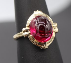 Stunning Antique Large Solitaire Ruby In 10k Yellow Gold
