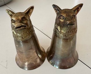 Pair Of Elegant Vintage Wolf Bar Metal Stirrup Cups