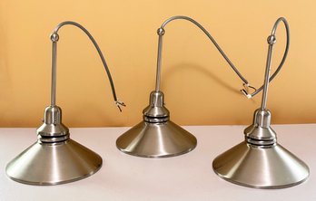 A Trio Of Brushed Steel Pendant Lights - Modern Nautical Look
