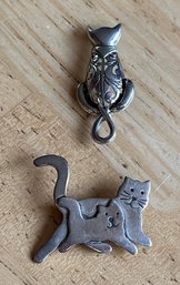 2 Sterling Cat Brooches ~ One Needs TLC ~
