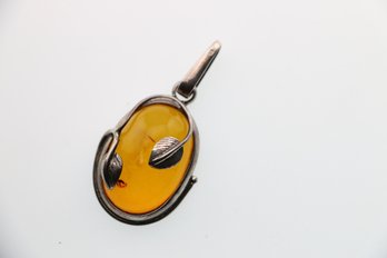 Large Sterling Silver Amber Pendant