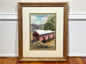 A Vintage Watercolor - Country Covered Bridge Scene