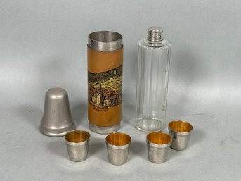 Vintage Thermos/flask Bottle With Shot Glasses