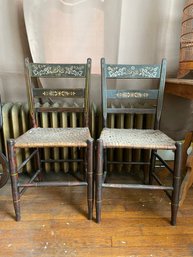 Pair Of Antique Early American Stenciled  Chairs.