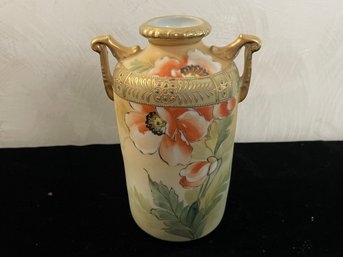 Nippon Morimura Two Handles Moriage Flowers Vase