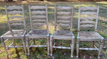 4 White Wash Pickled Ladder Back Chairs