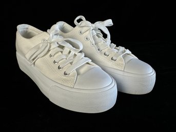 White Canvas Platform Shoes Size 6