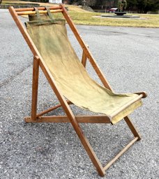 A Vintage Wood And Canvas Lawn Or Beach Chair