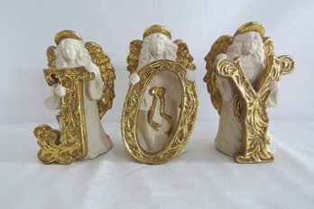 3 Victorian Style Angel Ceramic Taper Candle Holders - JOY