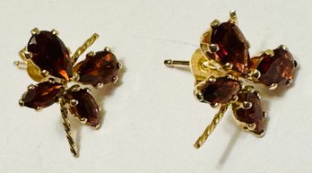 10K GOLD AND GARNET BUTTERFLY EARRINGS