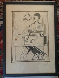 MCM Italian Artist Franco Gentilini. 1909-1981 Pencil Signed  Lithograph . Man And Woman At Restaurant