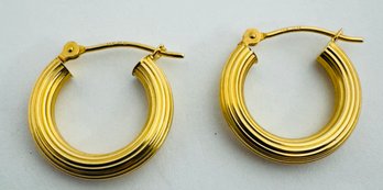 14K GOLD ROUND RIBBED HOOP EARRINGS