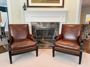 PAIR Handsome Lillian August Leather Side / Library Chairs