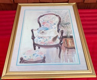 Framed Print Of Cat On Chair