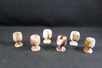 Set Of Six Alabaster Cordials In Display Case