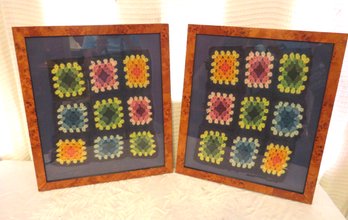 Pair Of Framed Crochet Squares