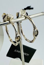 JOHN HARDY BATU BAMBOO STERLING SILVER SMOKY QUARTZ HOOP EARRINGS